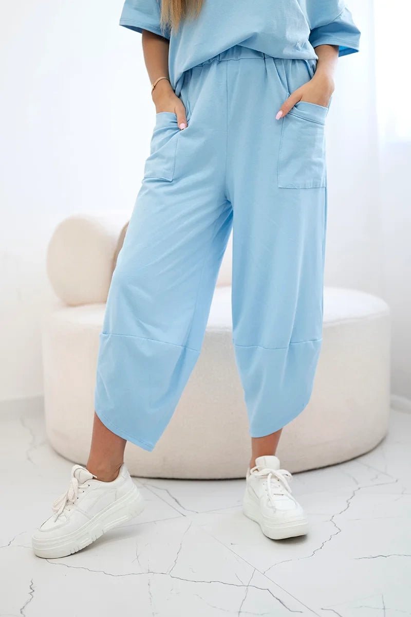 Cotton set blouse + trousers 6727 / – Blue цвет / color | Lexline Fashion