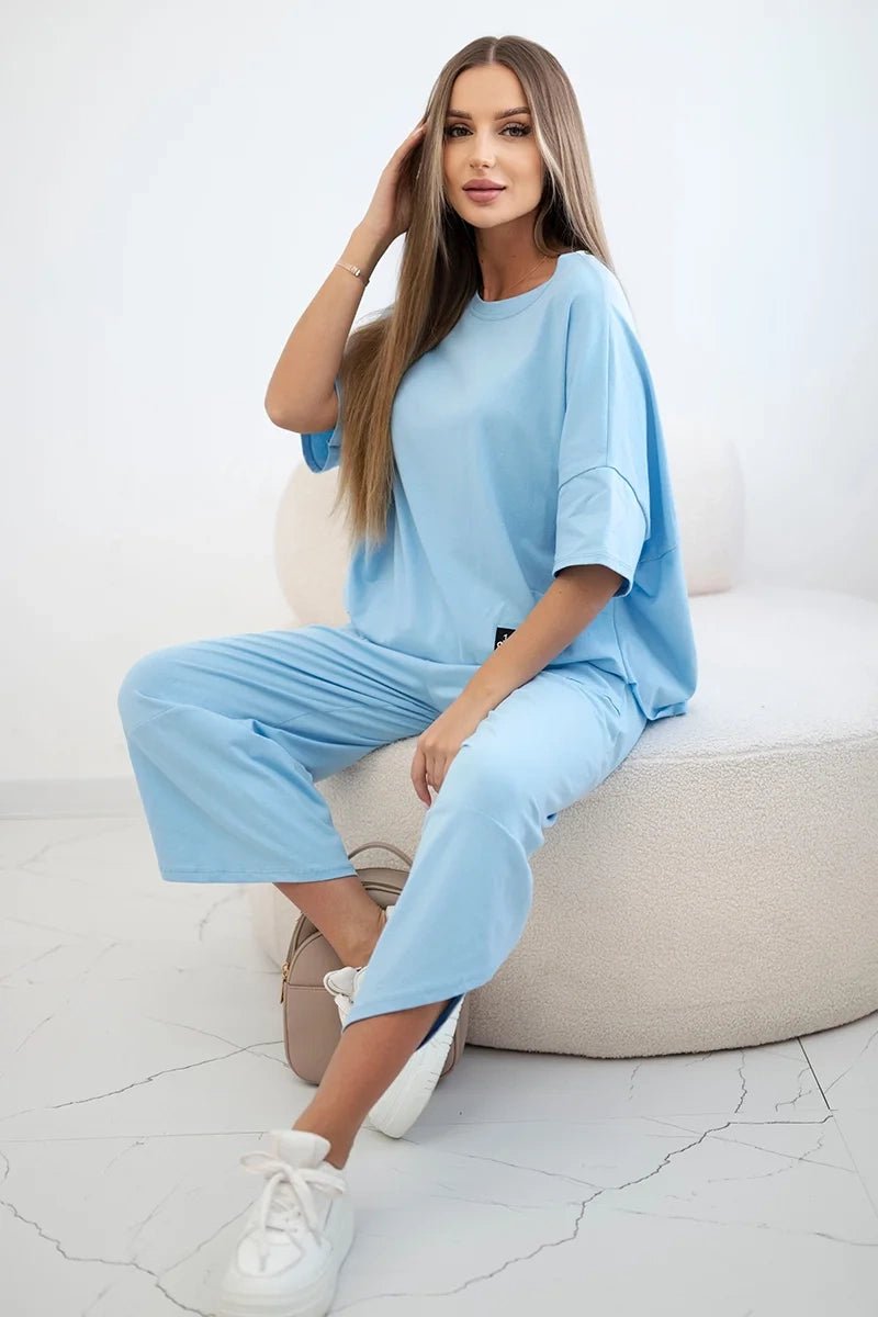 Cotton set blouse + trousers 6727 / – Blue цвет / color | Lexline Fashion