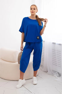 Cotton set blouse + trousers 6727 / – Blue cornflower цвет / color | Lexline Fashion