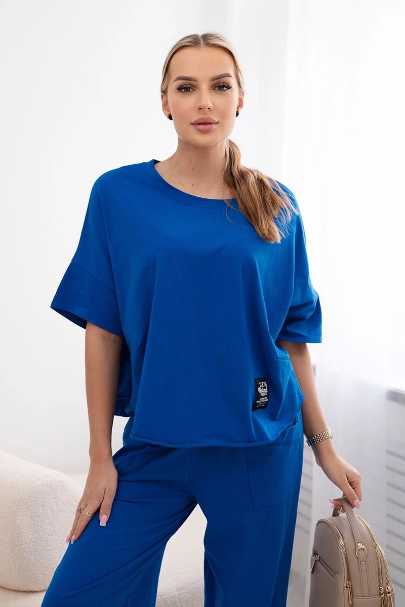 Cotton set blouse + trousers 6727 / – Blue cornflower цвет / color | Lexline Fashion