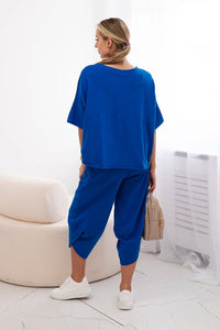 Cotton set blouse + trousers 6727 / – Blue cornflower цвет / color | Lexline Fashion