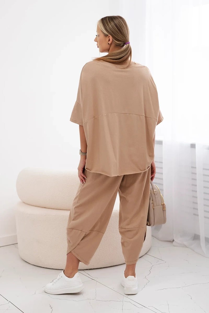 Cotton set blouse + trousers 6727 / – Camel цвет / color | Lexline Fashion