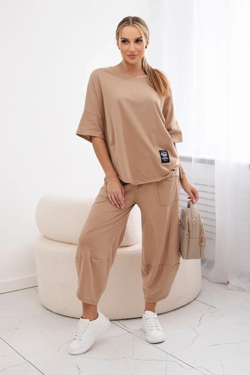 Cotton set blouse + trousers 6727 / – Camel цвет / color | Lexline Fashion
