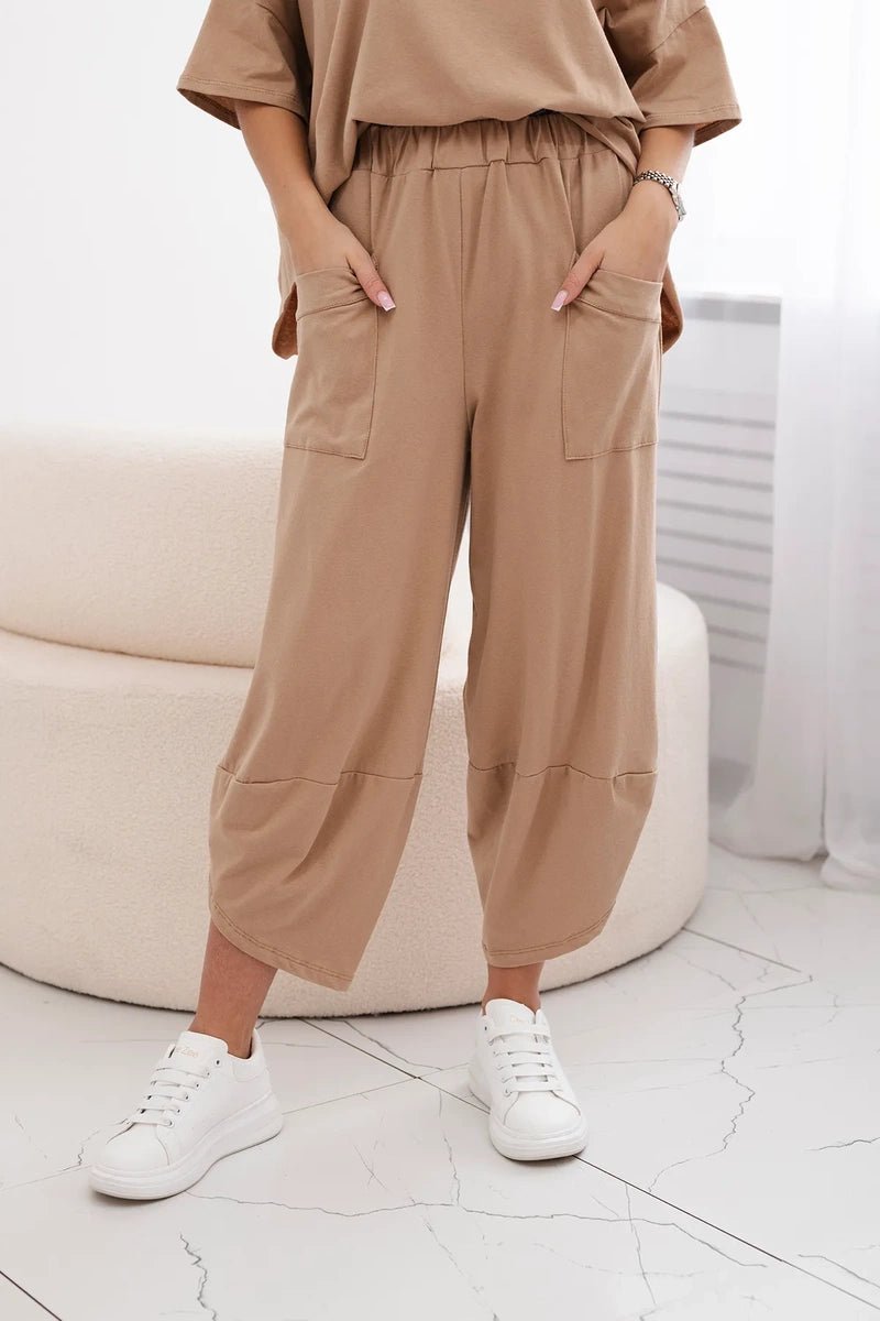 Cotton set blouse + trousers 6727 / – Camel цвет / color | Lexline Fashion