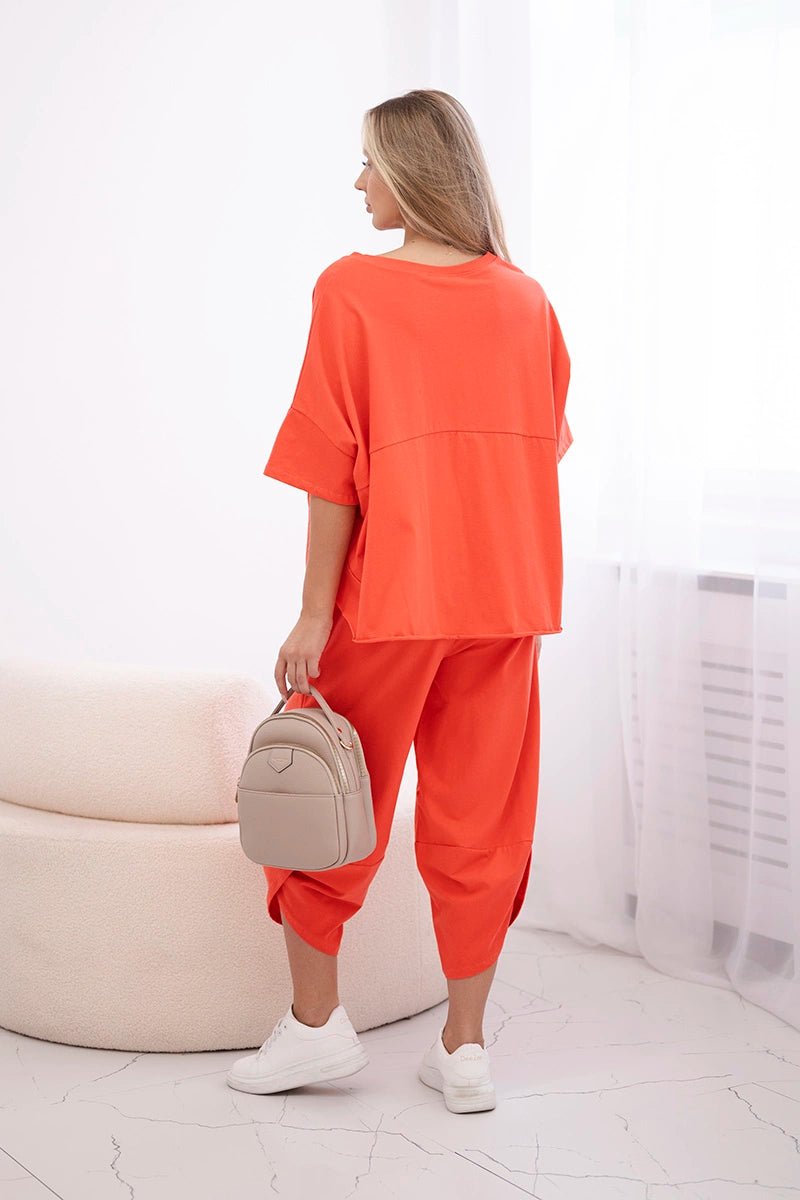 Cotton set blouse + trousers 6727 / – Coral цвет / color | Lexline Fashion