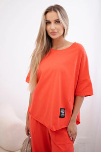 Cotton set blouse + trousers 6727 / – Coral цвет / color | Lexline Fashion