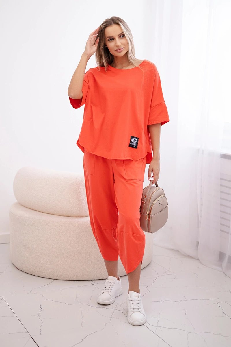 Cotton set blouse + trousers 6727 / – Coral цвет / color | Lexline Fashion