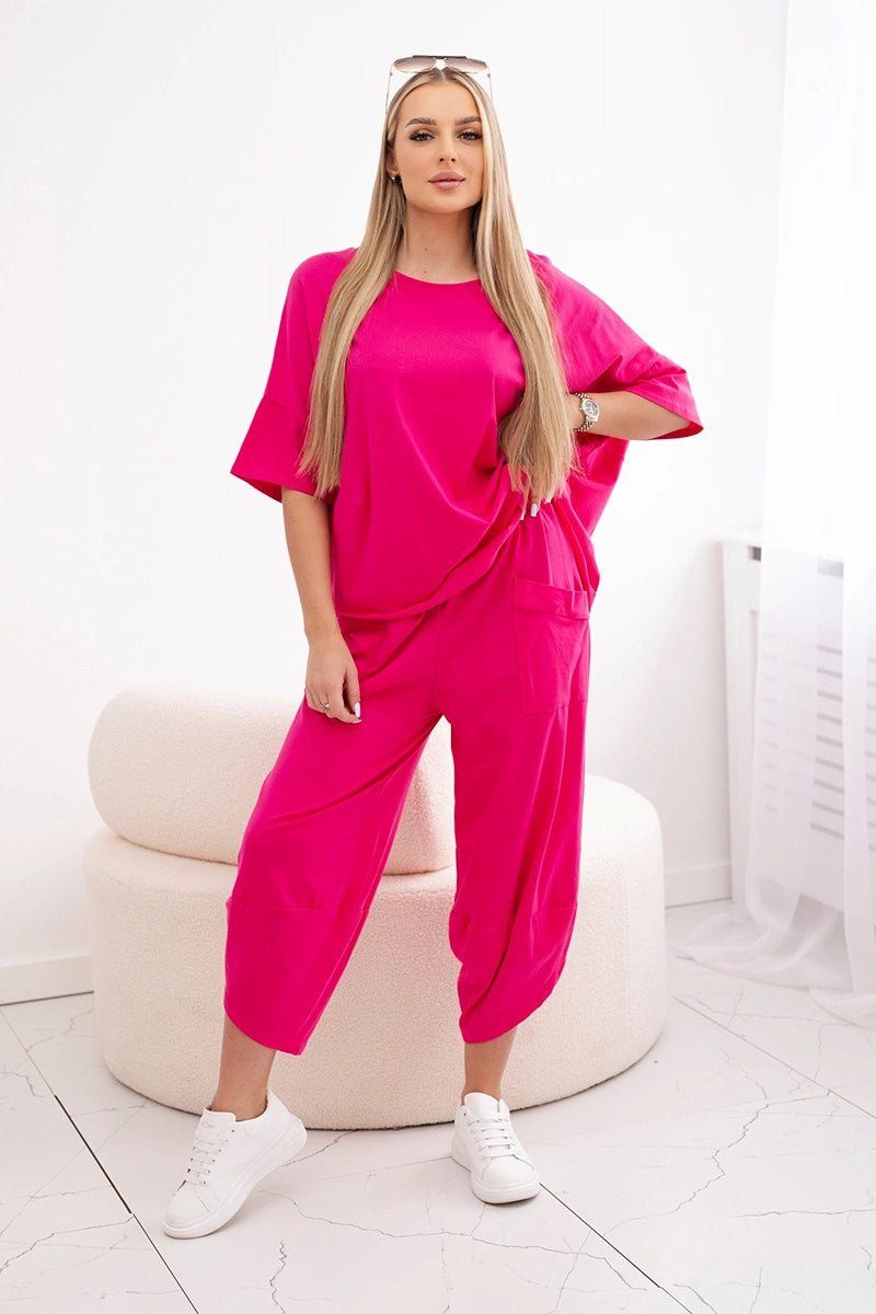 Cotton set blouse + trousers 6727 / – Fuchsia цвет / color | Lexline Fashion