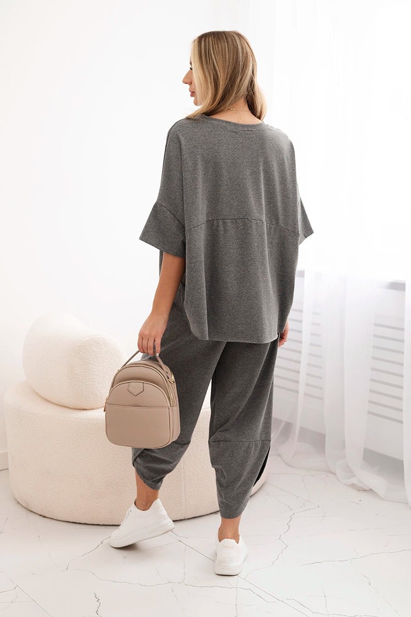Cotton set blouse + trousers 6727 / – Graphite цвет / color | Lexline Fashion