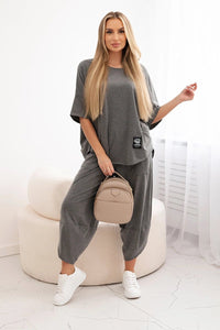Cotton set blouse + trousers 6727 / – Graphite цвет / color | Lexline Fashion