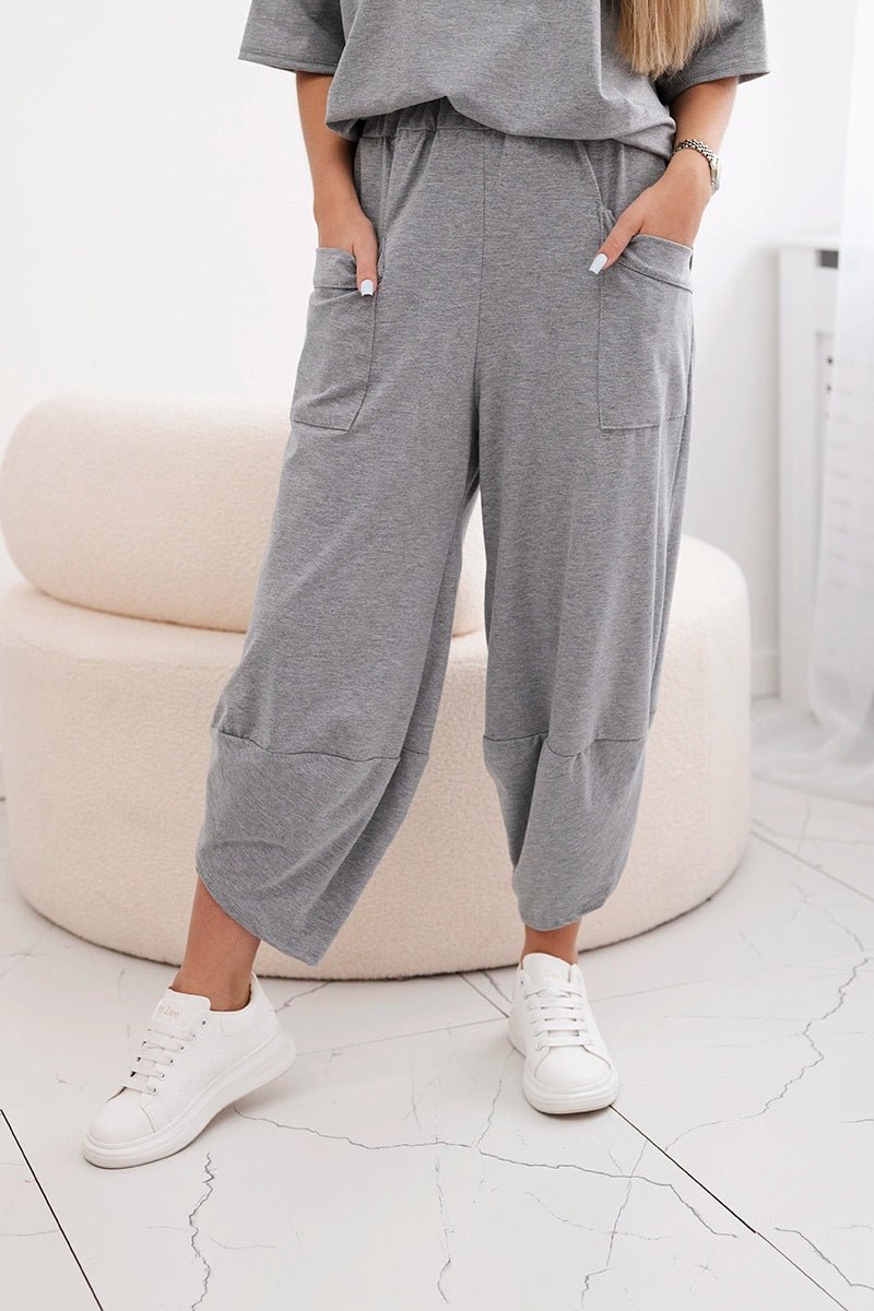 Cotton set blouse + trousers 6727 / – Gray || Dark цвет / color | Lexline Fashion