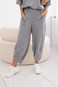 Cotton set blouse + trousers 6727 / – Gray || Dark цвет / color | Lexline Fashion