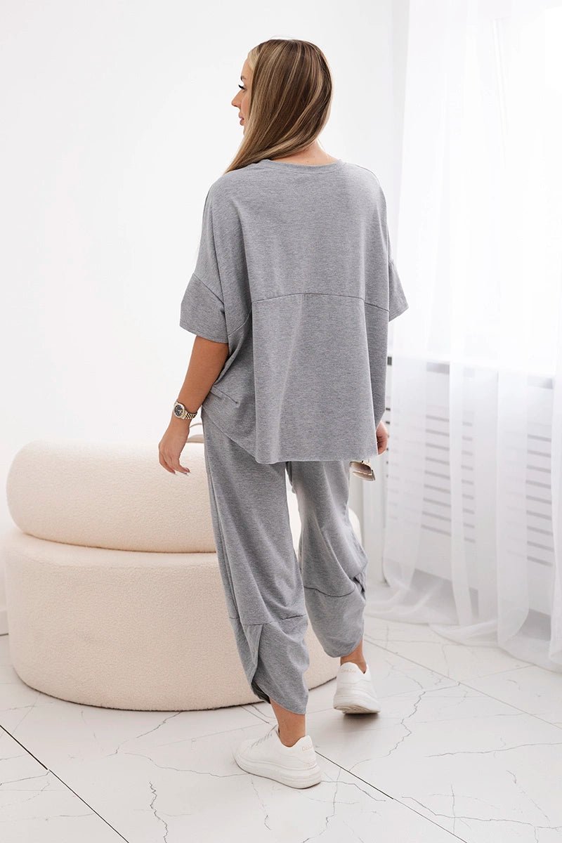 Cotton set blouse + trousers 6727 / – Gray || Dark цвет / color | Lexline Fashion