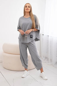 Cotton set blouse + trousers 6727 / – Gray || Dark цвет / color | Lexline Fashion