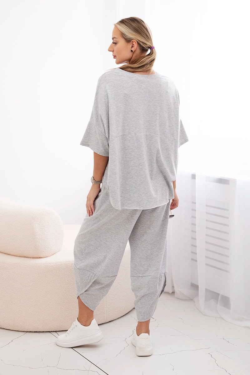 Cotton set blouse + trousers 6727 / – Gray || Light цвет / color | Lexline Fashion