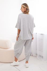 Cotton set blouse + trousers 6727 / – Gray || Light цвет / color | Lexline Fashion
