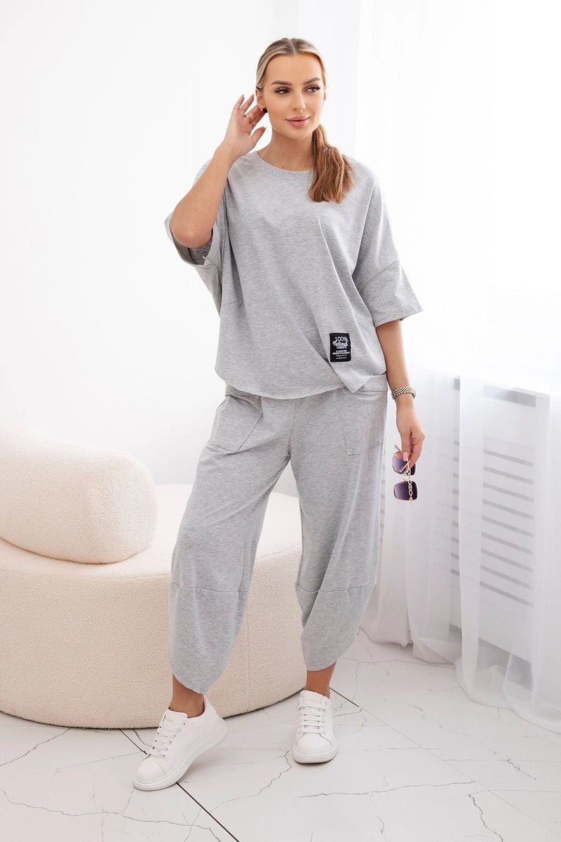 Cotton set blouse + trousers 6727 / – Gray || Light цвет / color | Lexline Fashion