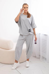 Cotton set blouse + trousers 6727 / – Gray || Light цвет / color | Lexline Fashion