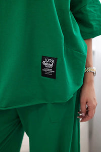 Cotton set blouse + trousers 6727 / – Green цвет / color | Lexline Fashion