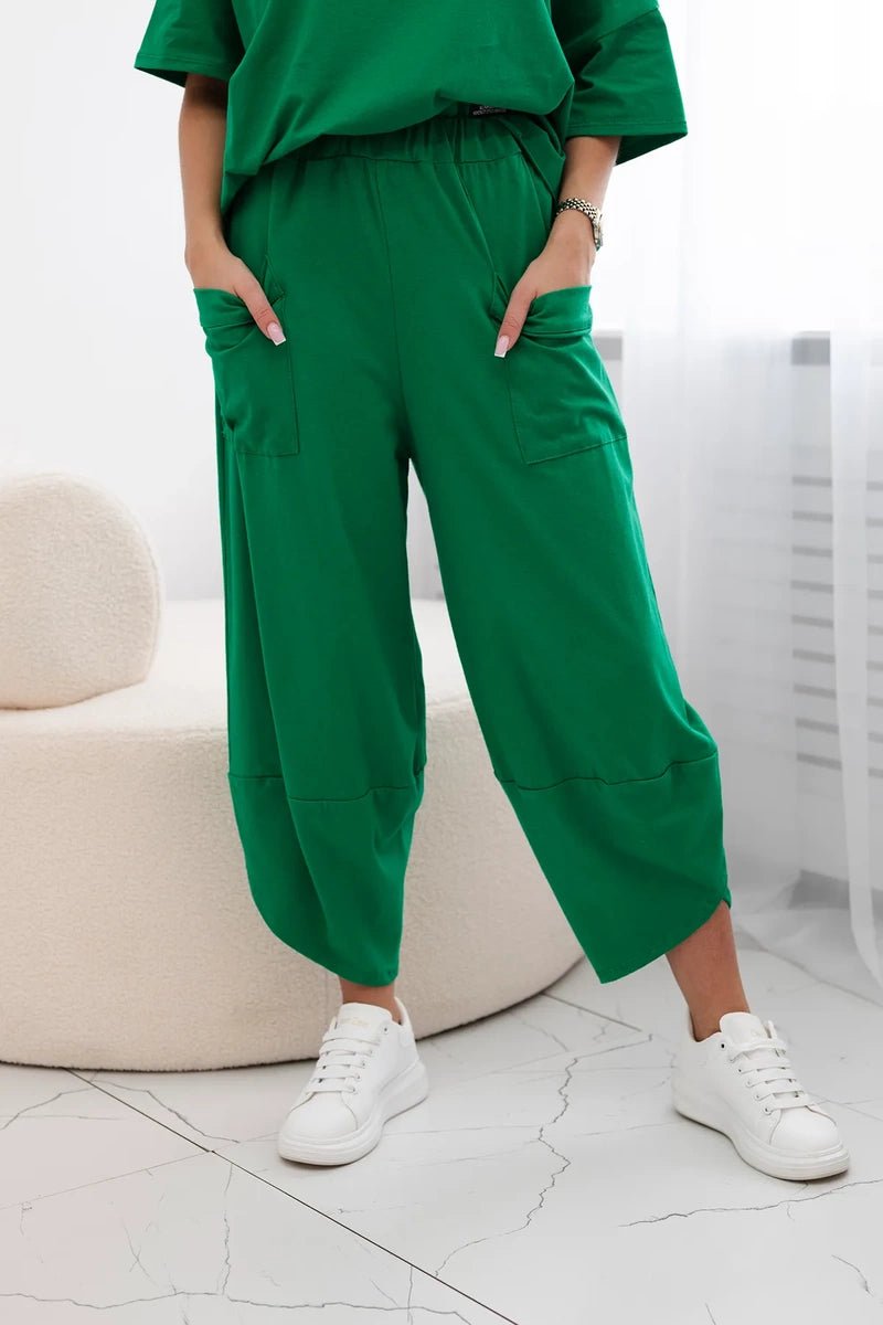 Cotton set blouse + trousers 6727 / – Green цвет / color | Lexline Fashion