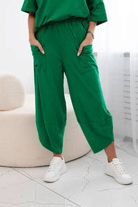 Cotton set blouse + trousers 6727 / – Green цвет / color | Lexline Fashion
