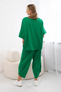 Cotton set blouse + trousers 6727 / – Green цвет / color | Lexline Fashion