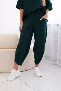 Cotton set blouse + trousers 6727 / – Green || Dark цвет / color | Lexline Fashion