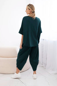 Cotton set blouse + trousers 6727 / – Green || Dark цвет / color | Lexline Fashion