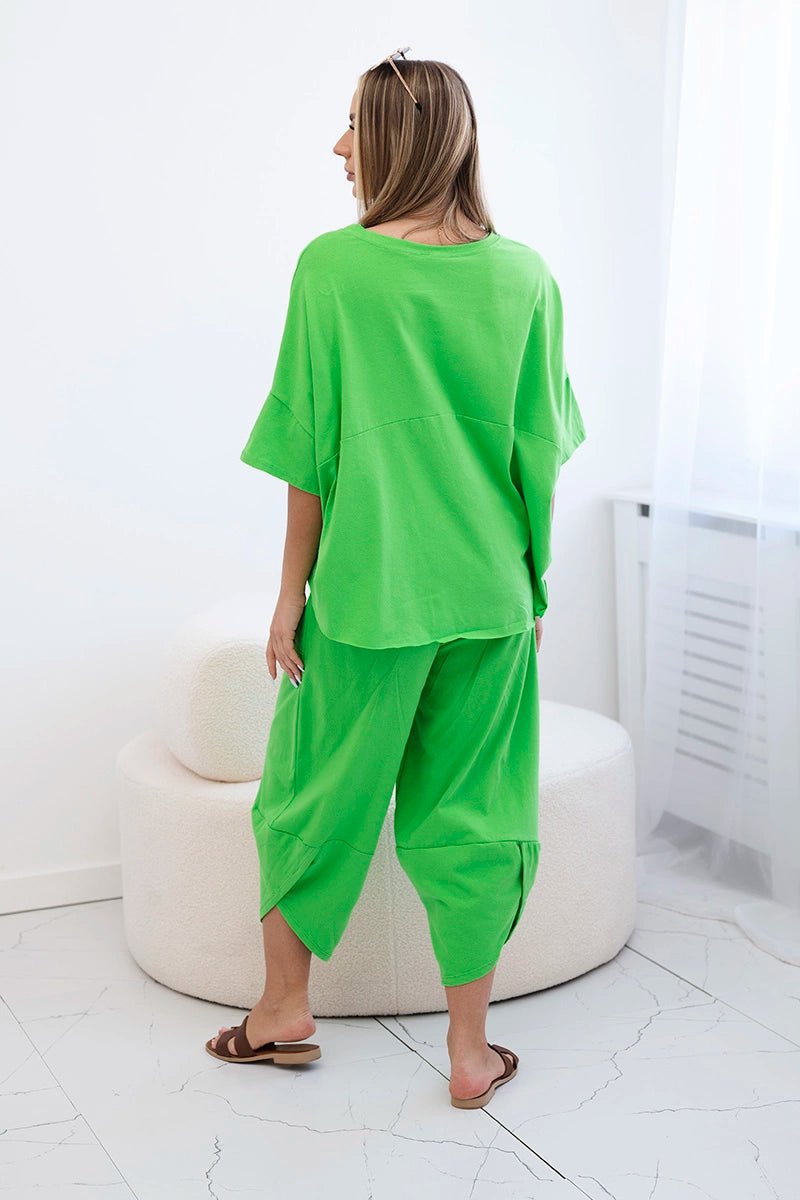 Cotton set blouse + trousers 6727 / – Green || Light цвет / color | Lexline Fashion