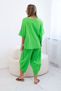 Cotton set blouse + trousers 6727 / – Green || Light цвет / color | Lexline Fashion