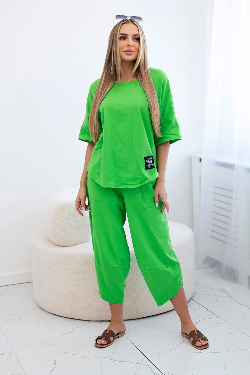 Cotton set blouse + trousers 6727 / – Green || Light цвет / color | Lexline Fashion