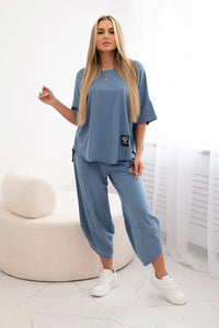 Cotton set blouse + trousers 6727 / – Jeans || Light цвет / color | Lexline Fashion