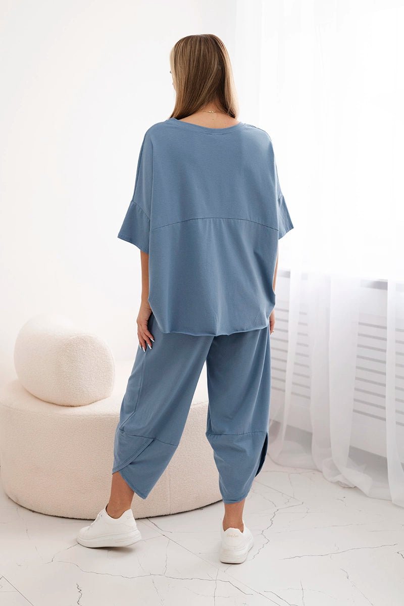 Cotton set blouse + trousers 6727 / – Jeans || Light цвет / color | Lexline Fashion