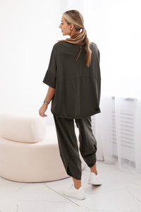 Cotton set blouse + trousers 6727 / – Khaki цвет / color | Lexline Fashion