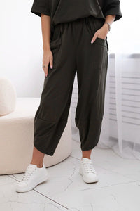 Cotton set blouse + trousers 6727 / – Khaki цвет / color | Lexline Fashion