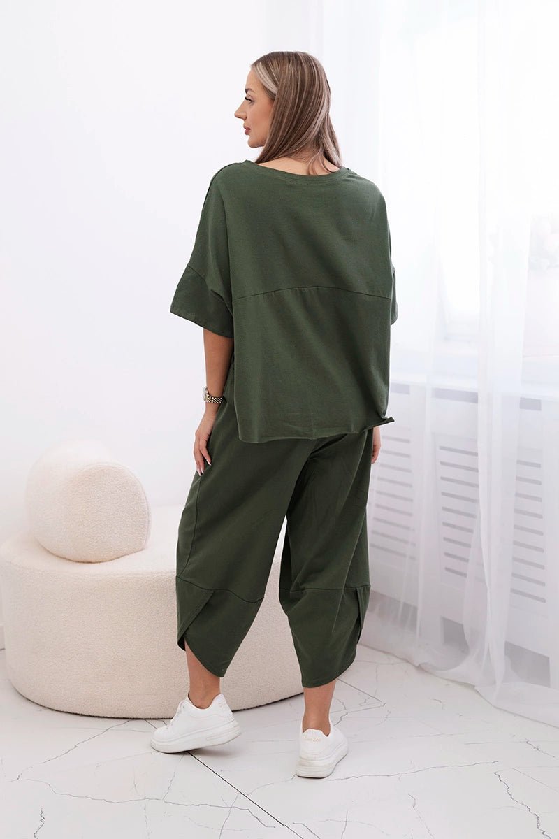Cotton set blouse + trousers 6727 / – Khaki || Light цвет / color | Lexline Fashion