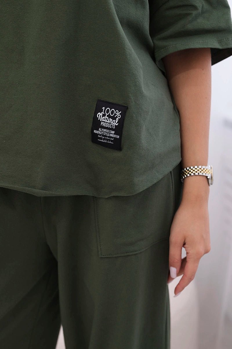 Cotton set blouse + trousers 6727 / – Khaki || Light цвет / color | Lexline Fashion