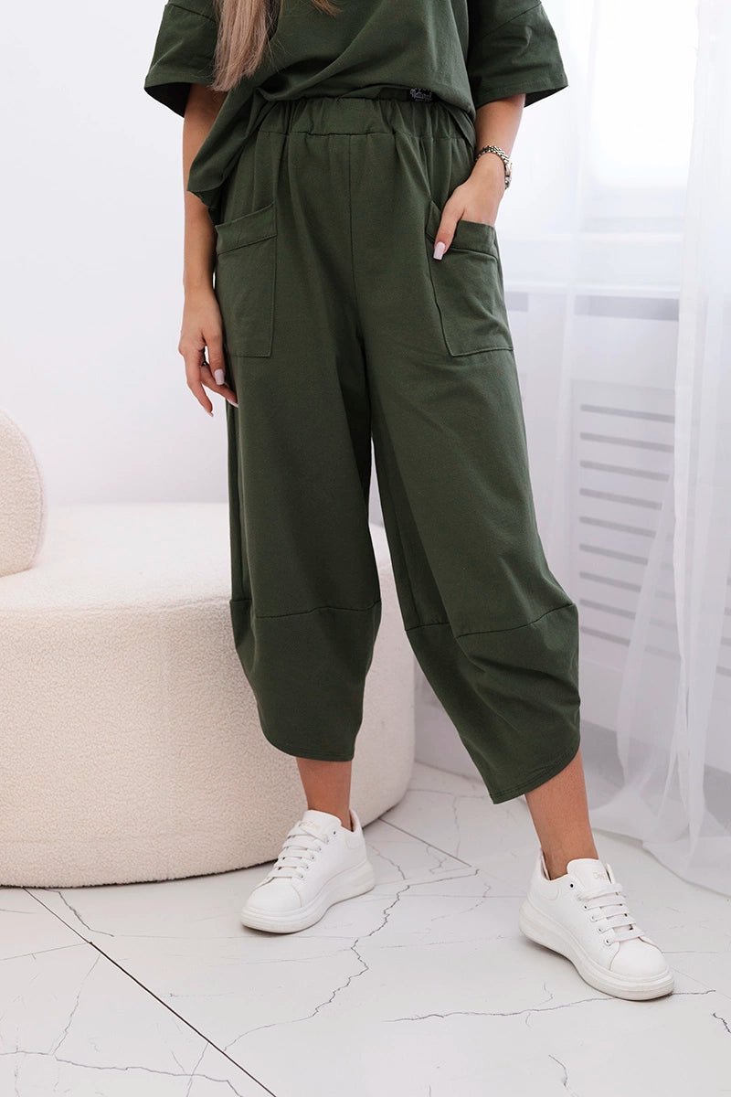 Cotton set blouse + trousers 6727 / – Khaki || Light цвет / color | Lexline Fashion