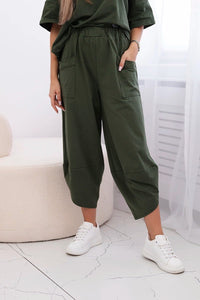 Cotton set blouse + trousers 6727 / – Khaki || Light цвет / color | Lexline Fashion