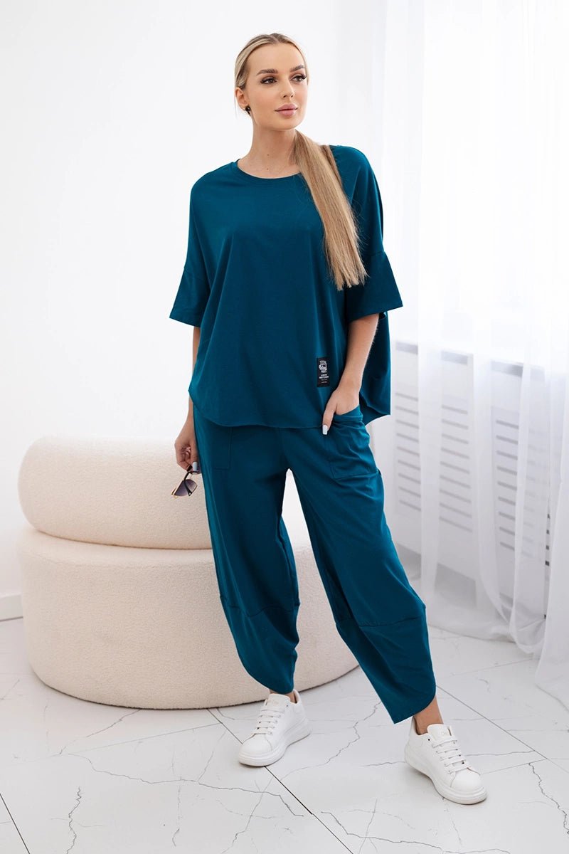 Cotton set blouse + trousers 6727 / – Marine цвет / color | Lexline Fashion