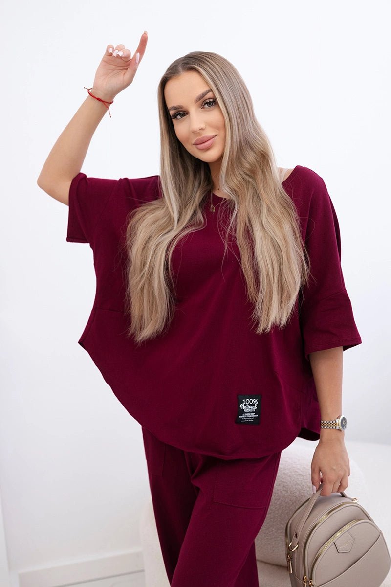 Cotton set blouse + trousers 6727 / – Maroon цвет / color | Lexline Fashion