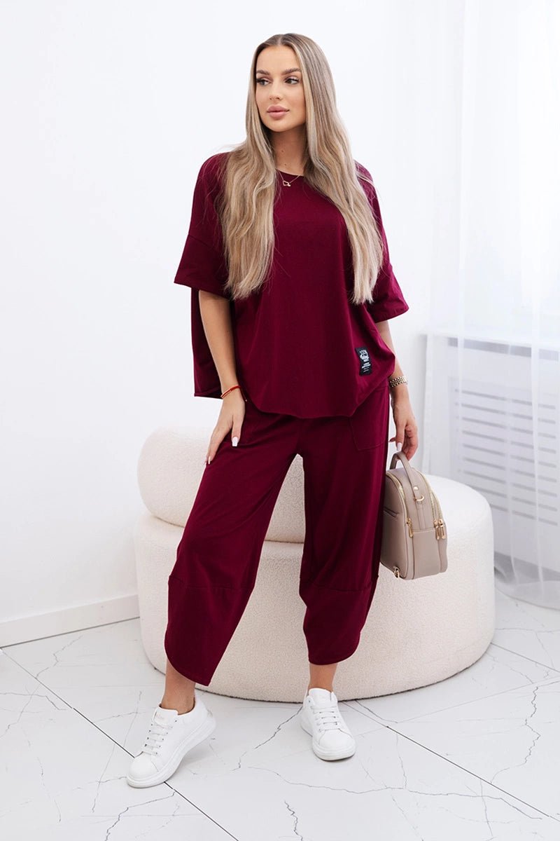 Cotton set blouse + trousers 6727 / – Maroon цвет / color | Lexline Fashion