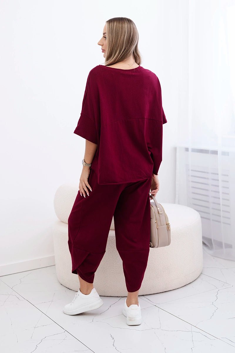Cotton set blouse + trousers 6727 / – Maroon цвет / color | Lexline Fashion