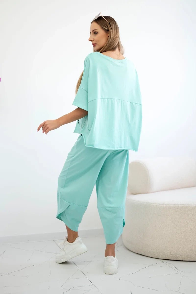 Cotton set blouse + trousers 6727 / – Mint цвет / color | Lexline Fashion
