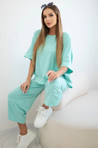 Cotton set blouse + trousers 6727 / – Mint цвет / color | Lexline Fashion