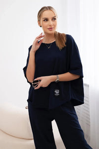 Cotton set blouse + trousers 6727 / – Navy blue цвет / color | Lexline Fashion