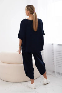 Cotton set blouse + trousers 6727 / – Navy blue цвет / color | Lexline Fashion