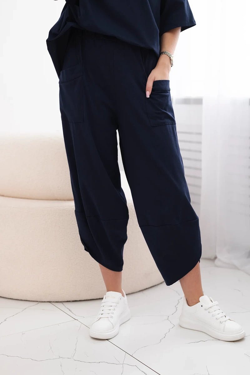 Cotton set blouse + trousers 6727 / – Navy blue цвет / color | Lexline Fashion