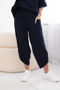 Cotton set blouse + trousers 6727 / – Navy blue цвет / color | Lexline Fashion