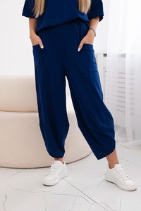 Cotton set blouse + trousers 6727 / – Navy blue || Light цвет / color | Lexline Fashion